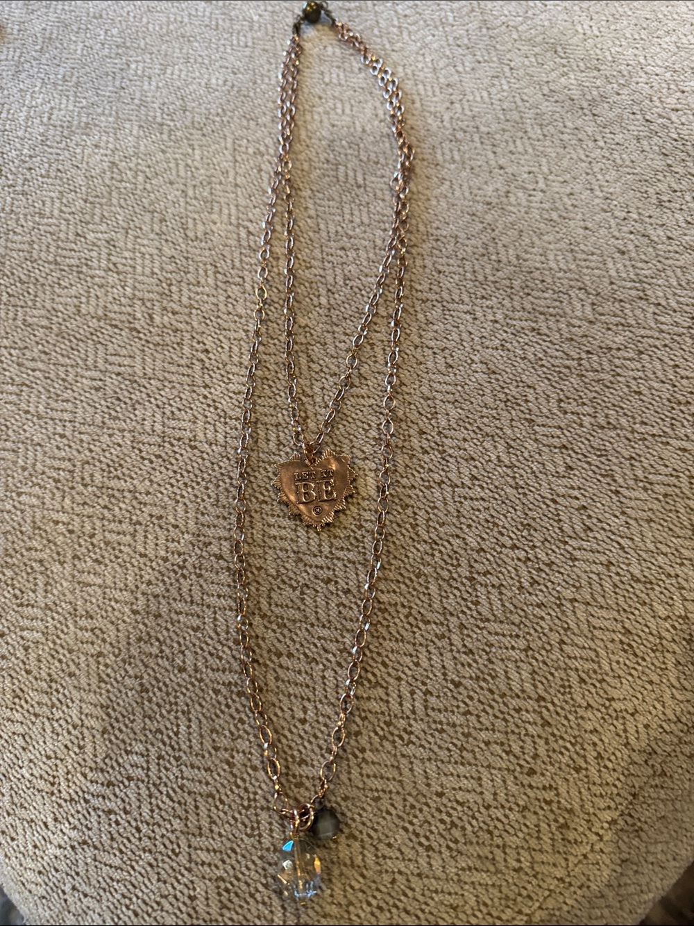 Boutique Gold-Tone Layered Heart Pendant Necklace with Crystal Charm